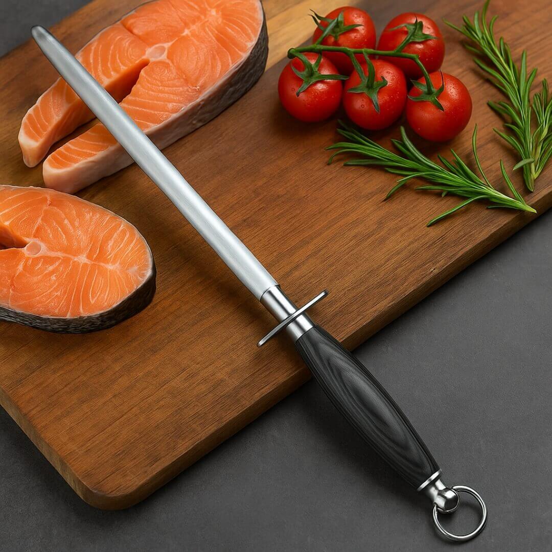 Fusil à aiguiser professionnel – Bois foncé – 23 cm - TitaniumCook