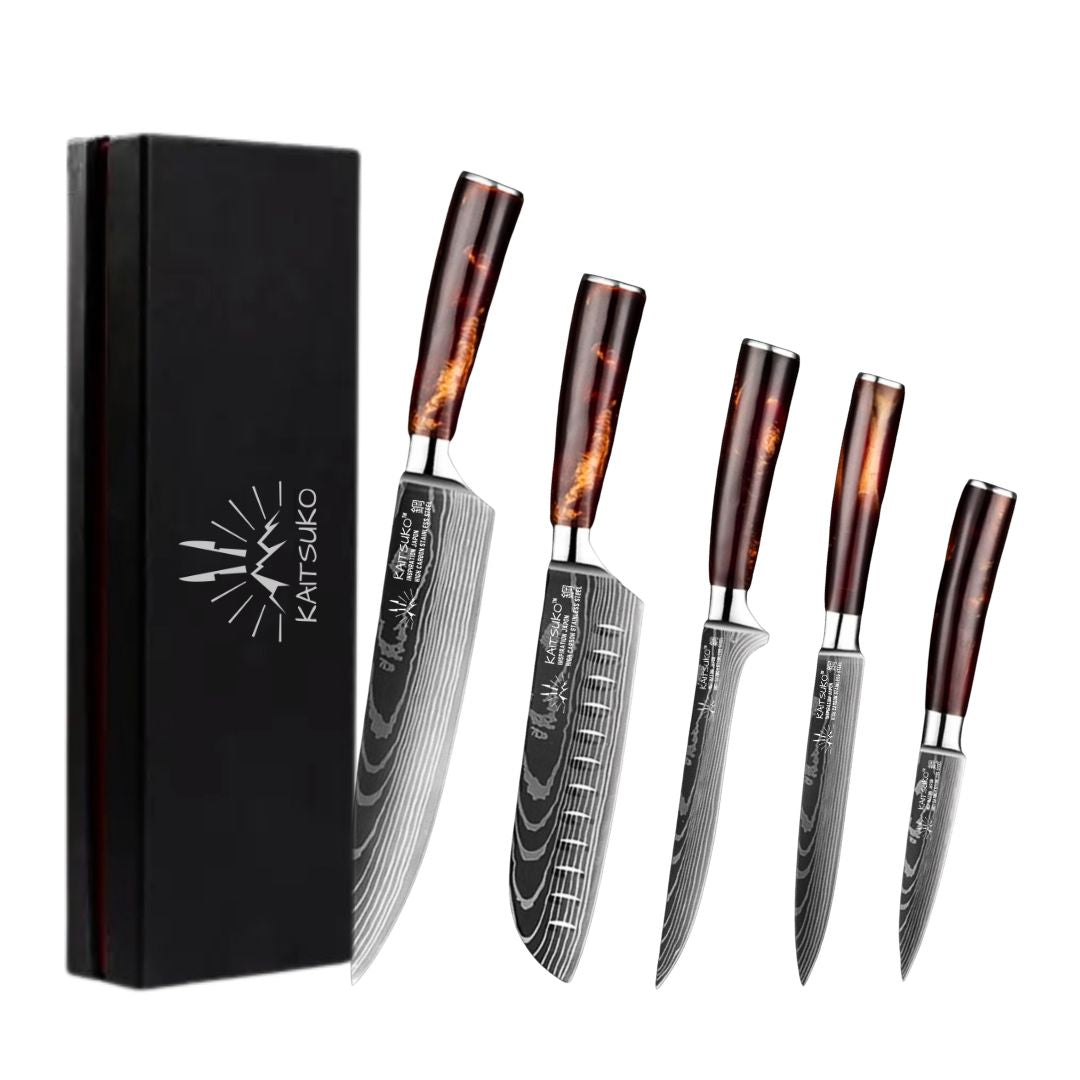 Set de 5 couteaux Japonais - Chef Tanaka - Terre de feu - TitaniumCook