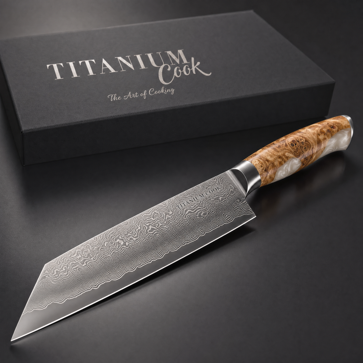 Kiritsuke-Messer Prisme Perlmutt TitaniumCook — Hauptansicht mit Etui