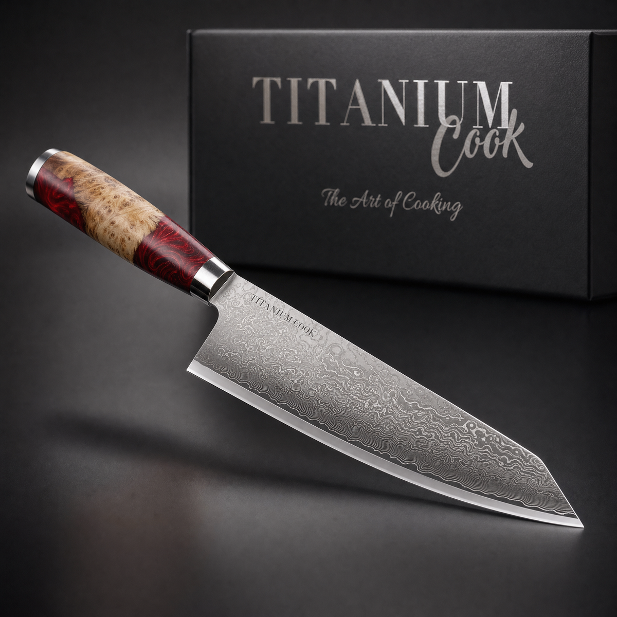 Kiritsuke-Messer Prisme Granat TitaniumCook – Hauptansicht mit Etui
