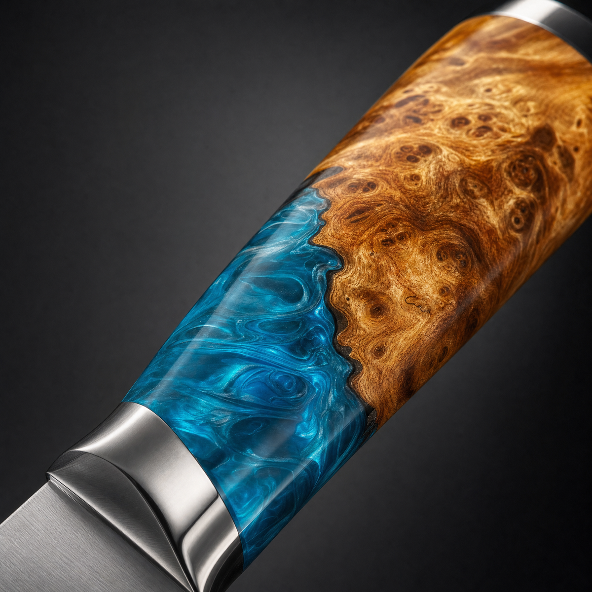 Griff aus Maserholz und türkisfarbenem Harz — Kiritsuke Prisme Lagon TitaniumCook