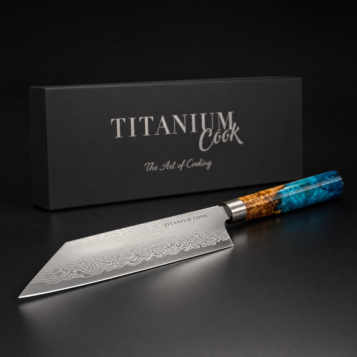 Kiritsuke-Messer Prisme Lagon TitaniumCook — Hauptansicht mit Etui