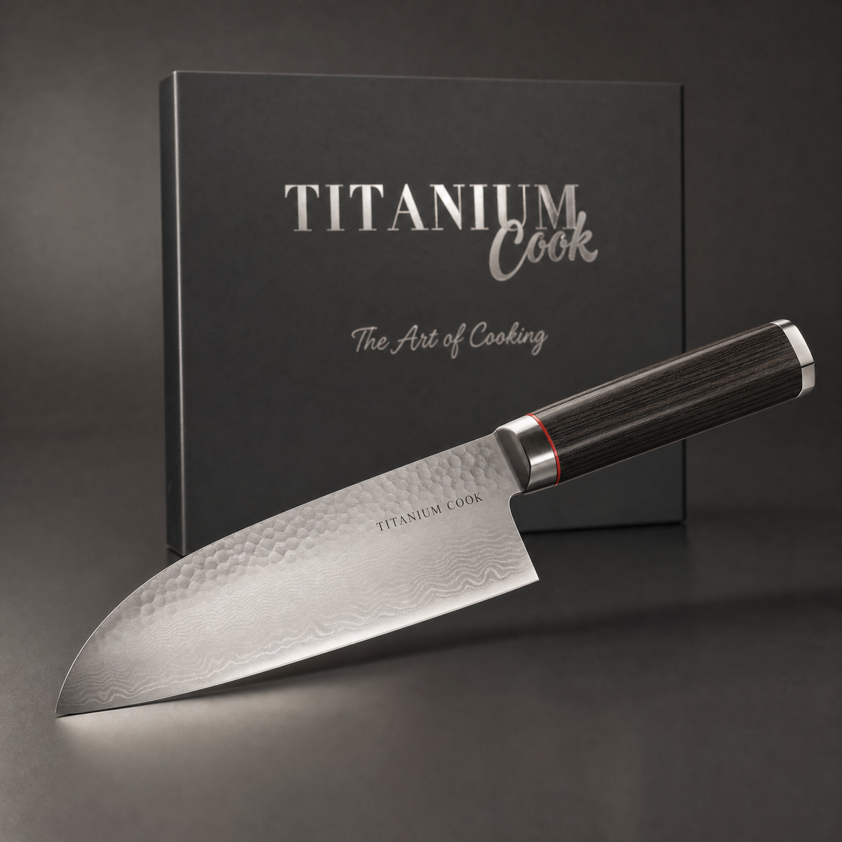 Nocturne TitaniumCook Santoku knife — main view with box