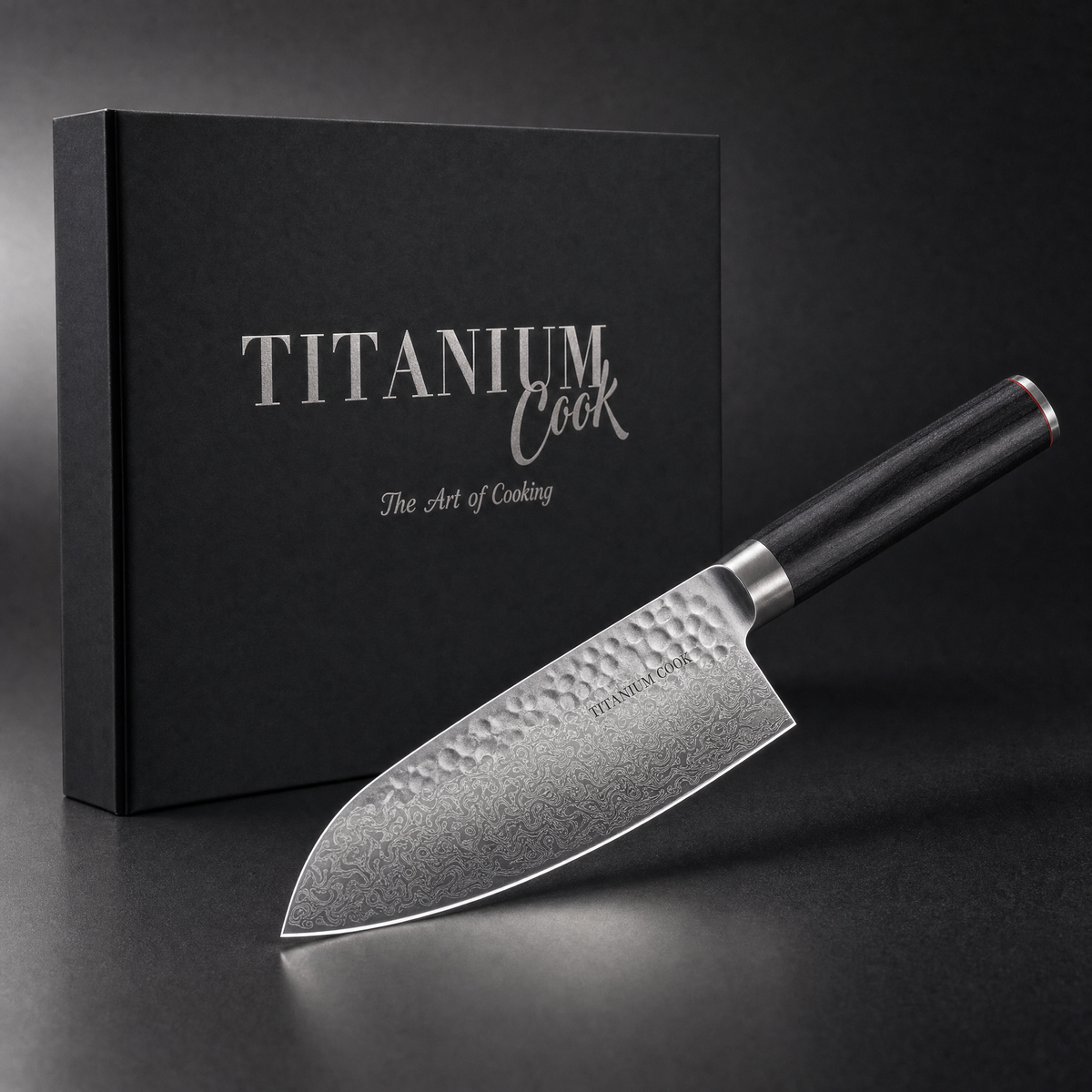 Couteau petit santoku japonais Nocturne en acier 440C, manche bois de pakka, livré en coffret TitaniumCook