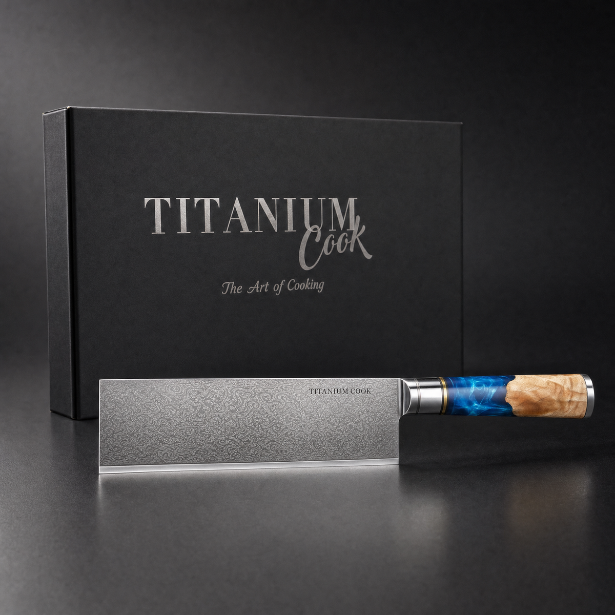 Couteau nakiri damas Mer Jaune TitaniumCook lame rectangulaire et coffret noir
