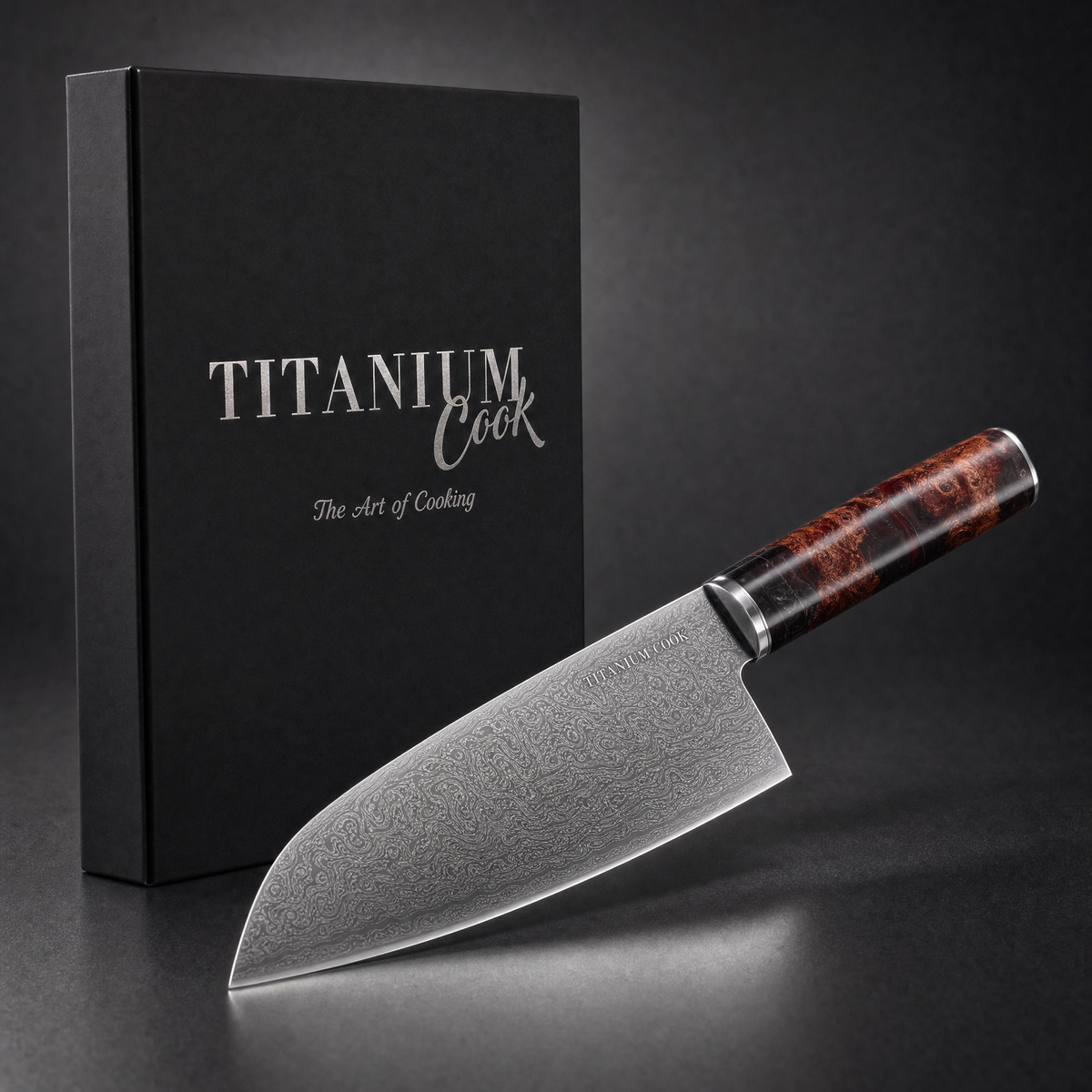Couteau santoku Terre de Feu TitaniumCook manche ambré et coffret noir