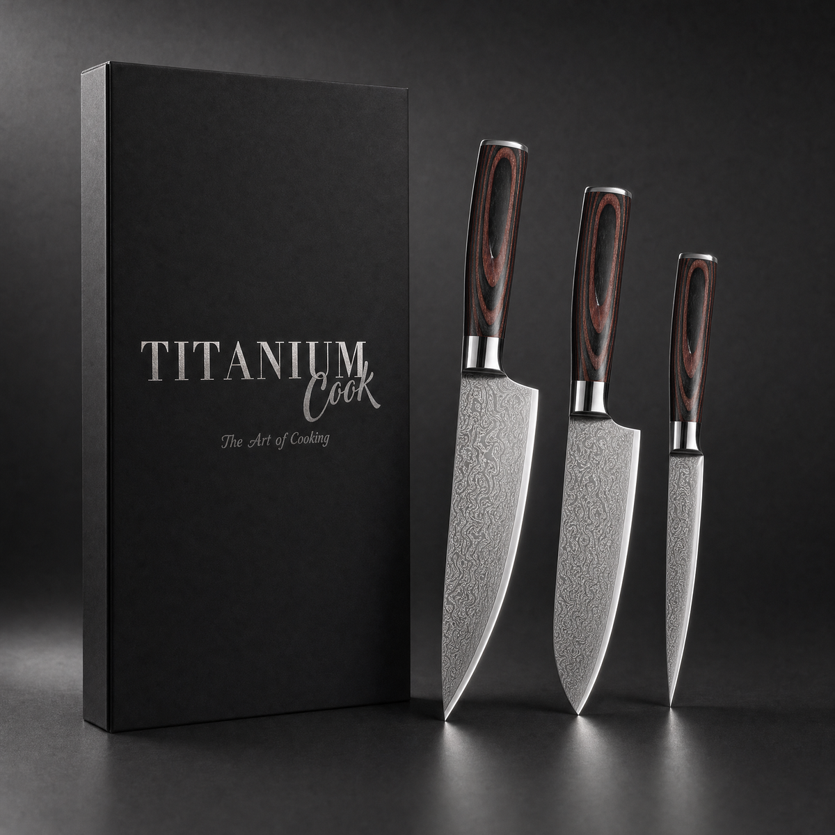 Set de 3 couteaux japonais Forest Wood TitaniumCook avec coffret noir