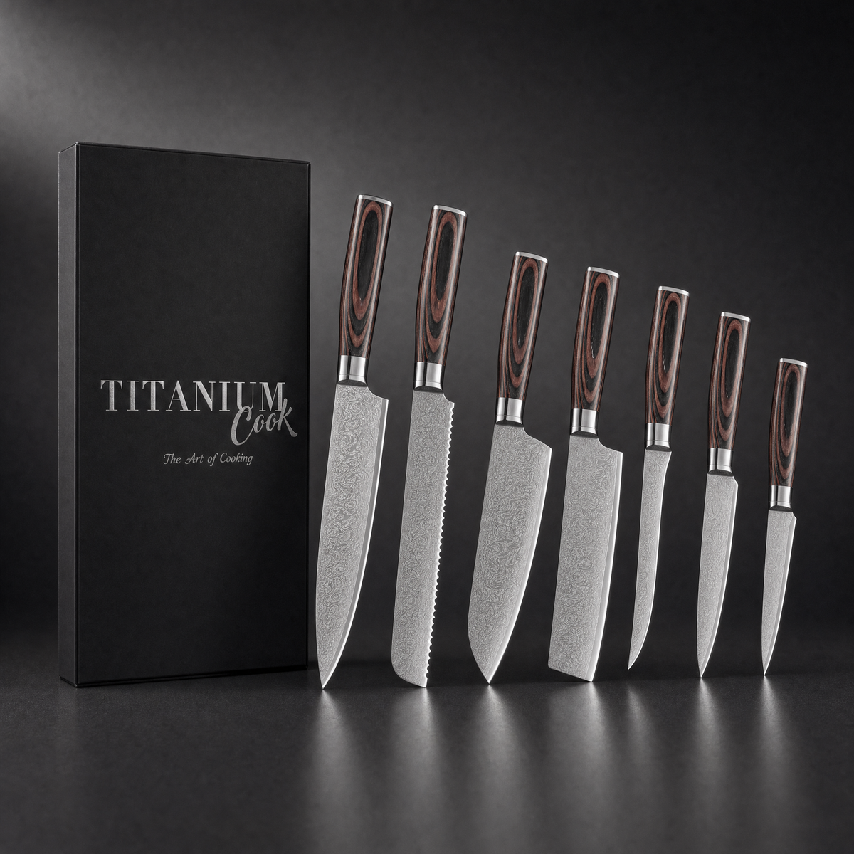 Set de 7 couteaux japonais Forest Wood TitaniumCook avec coffret noir