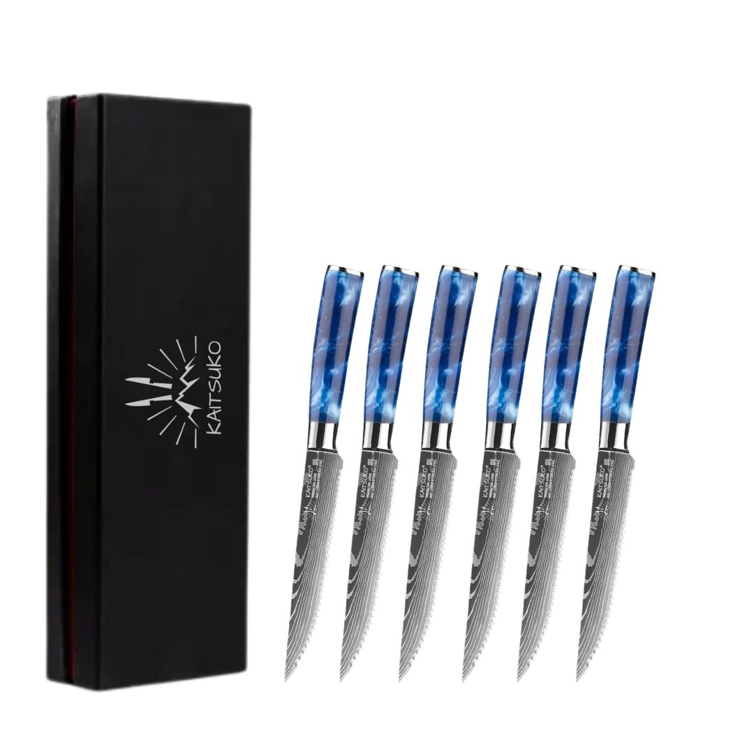 Couteau à steak - Lot de 6 - Chef Tanaka - Bleu Océan - TitaniumCook