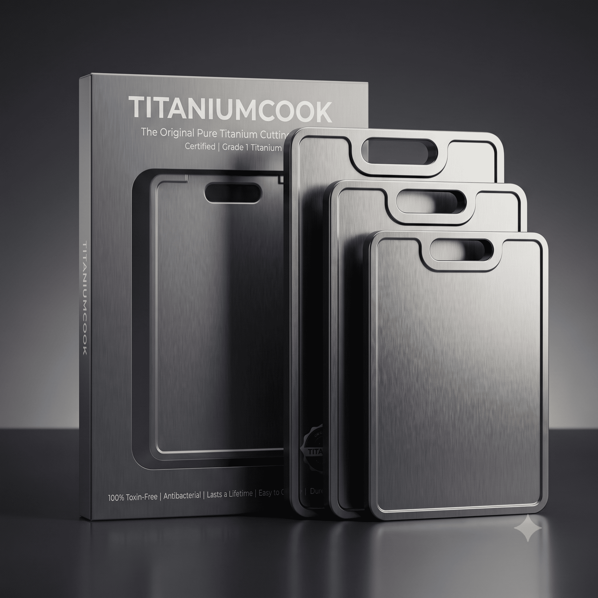 Dreier-Set Schneidebretter aus reinem Titan TitaniumCook — M, L & XL · Ohne PFAS, lebenslange Garantie - TitaniumCook