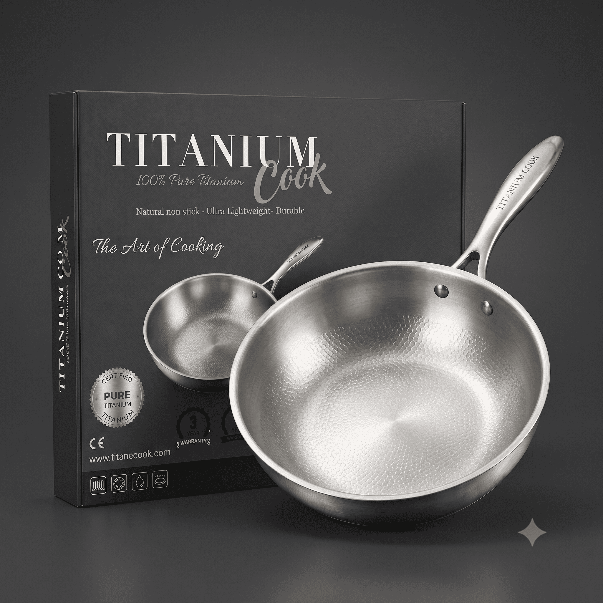 Poêle en Titane Pur TitaniumCook — Sans PFOA & PFAS, Compatible Induction, Garantie à Vie