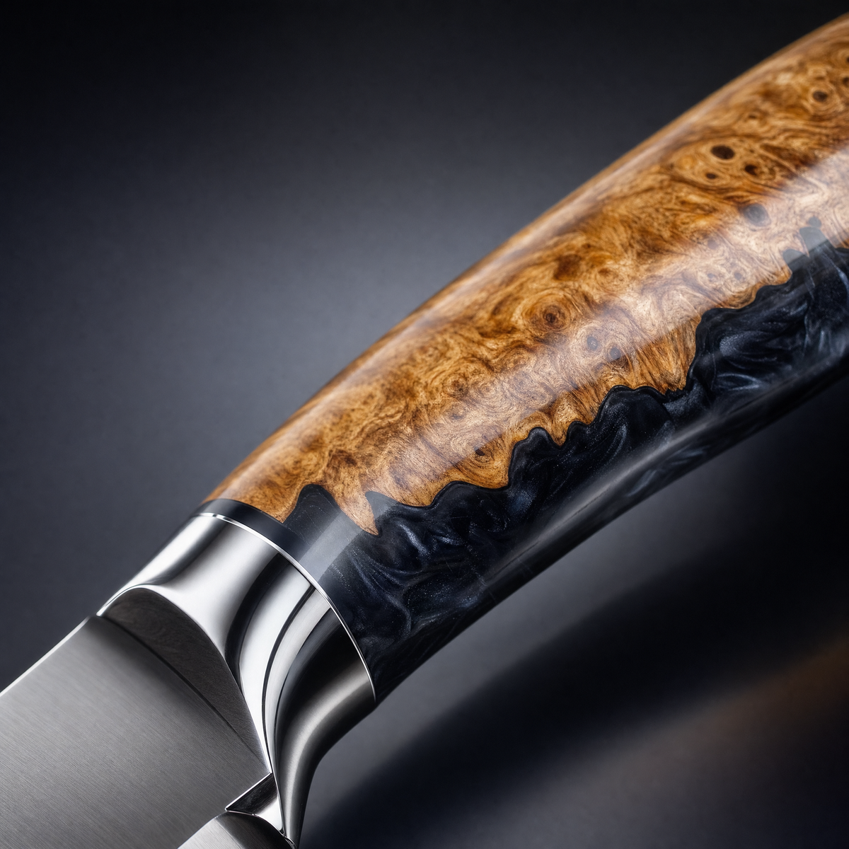 Manche aus Maserholz und schwarzem Harz — Kiritsuke Prisme Onyx TitaniumCook