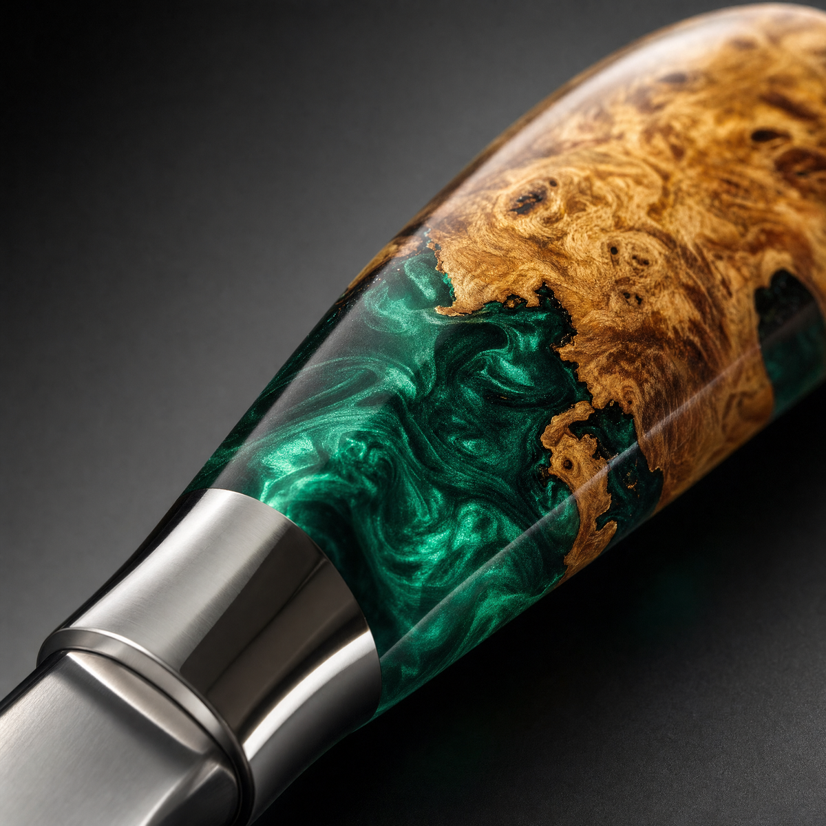 Burl wood and emerald green resin handle — Kiritsuke Prisme Jade TitaniumCook