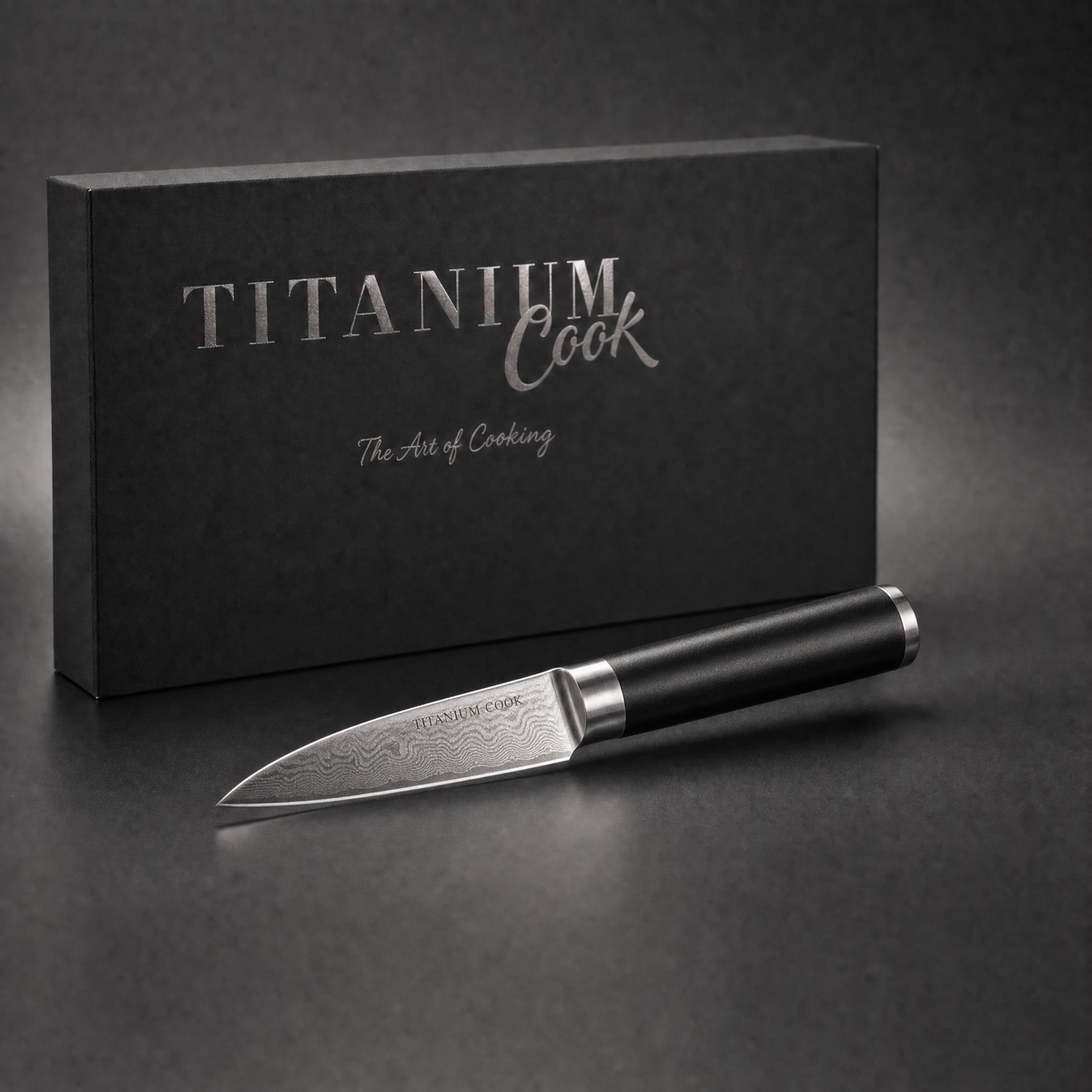 Couteau d'Office Silex, coffret TitaniumCook sur fond studio noir