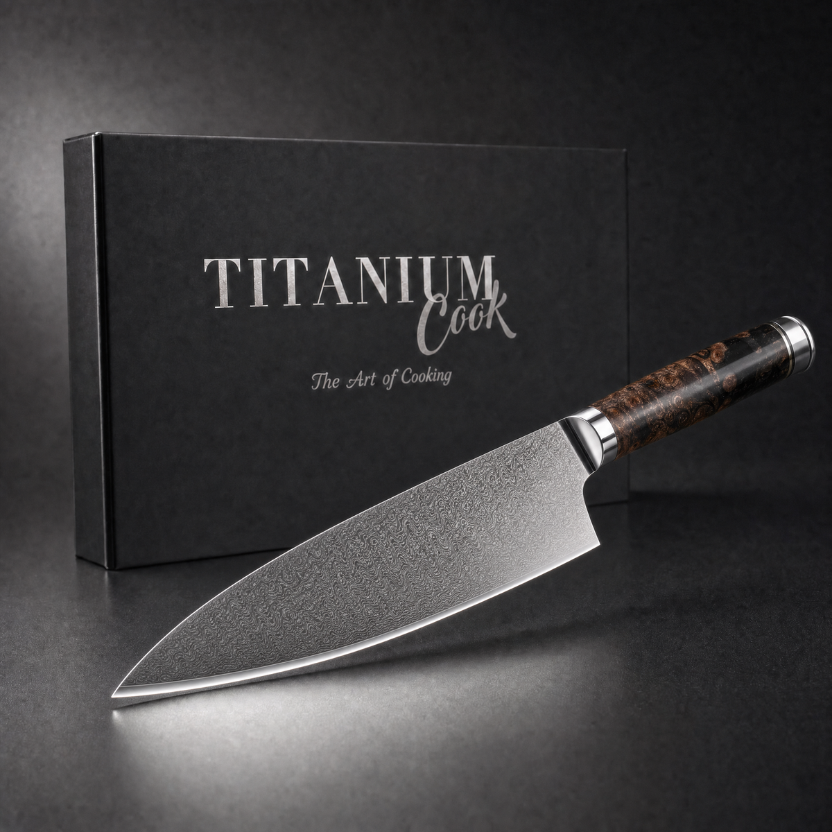 La Racine 20 cm Chef Knife, TitaniumCook gift box on a black studio background