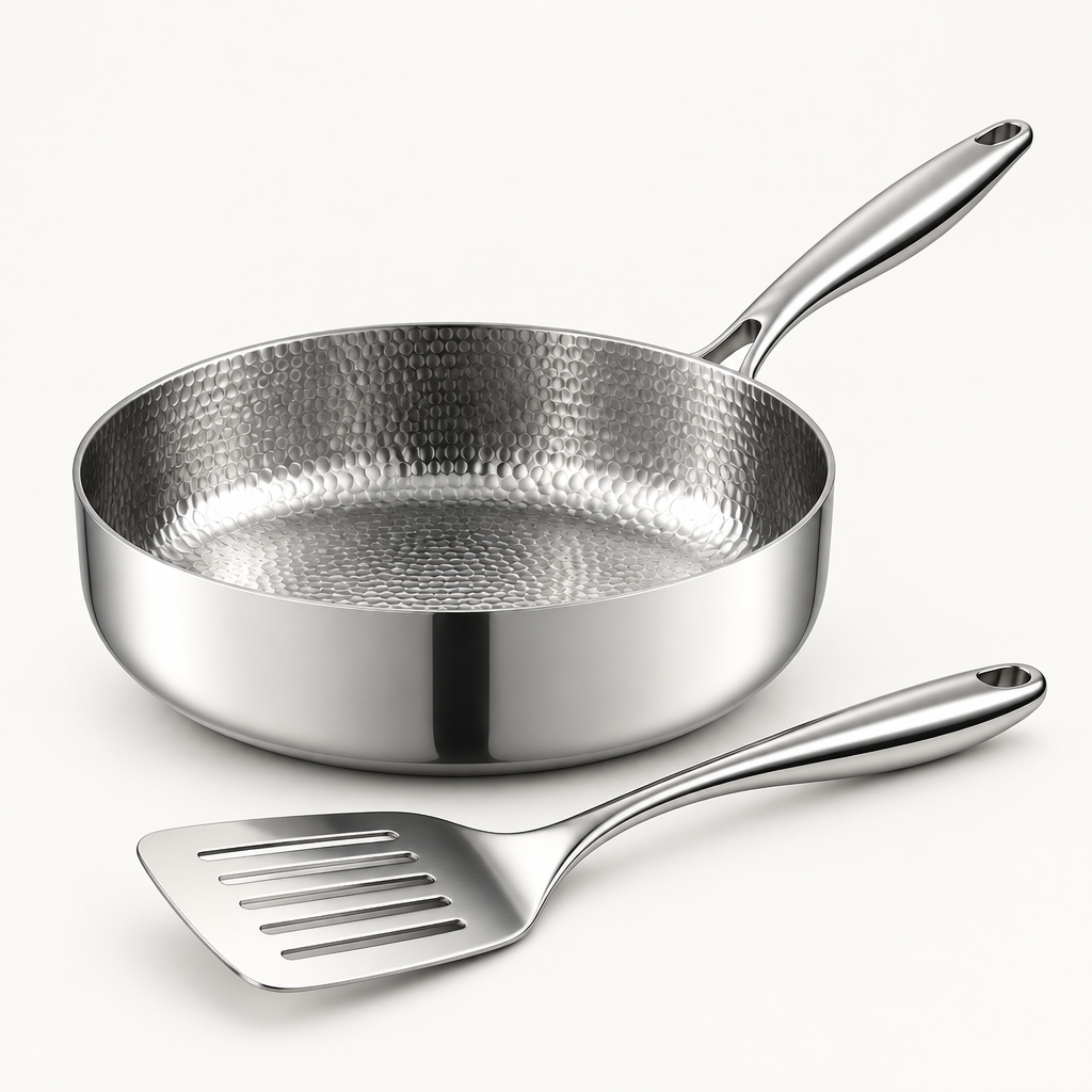 Hollow titanium pan with free titanium spatula