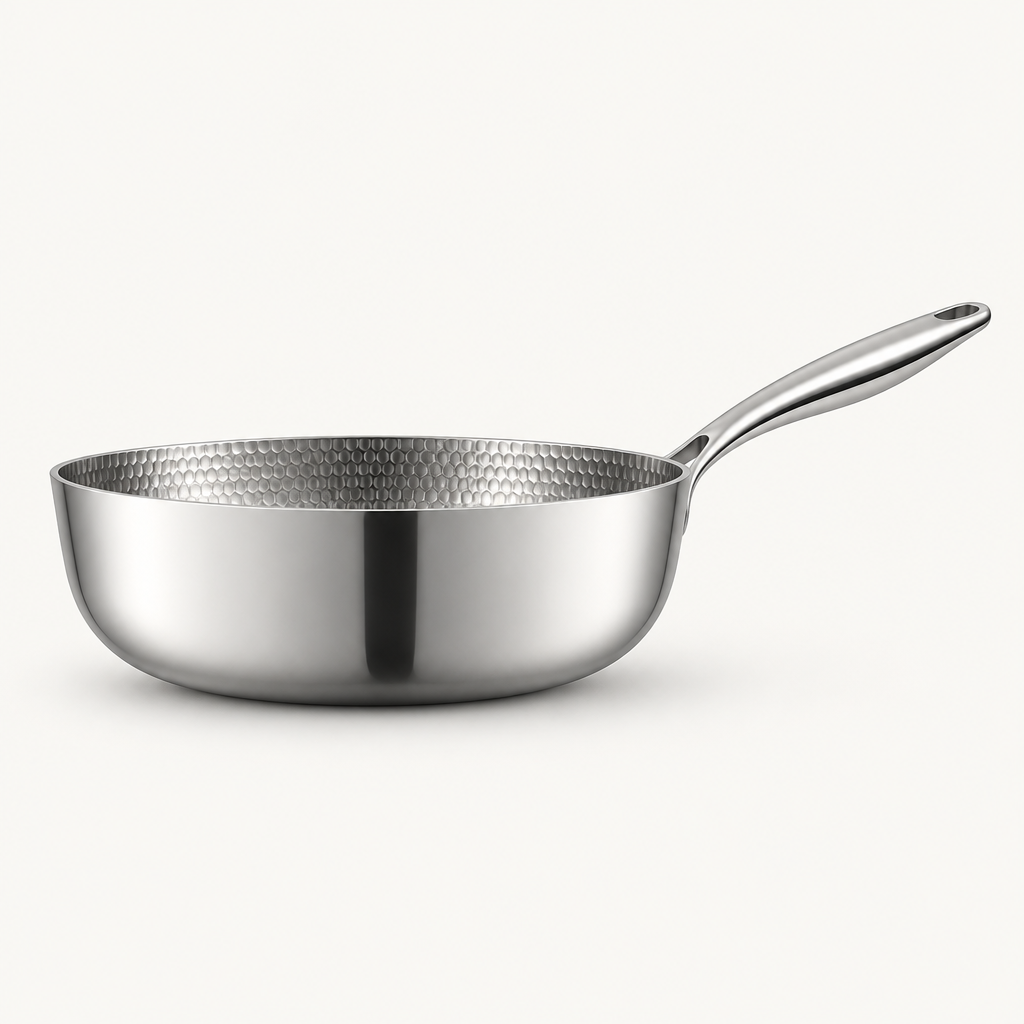 Titanium deep skillet, side view showing 5.5 cm pan depth