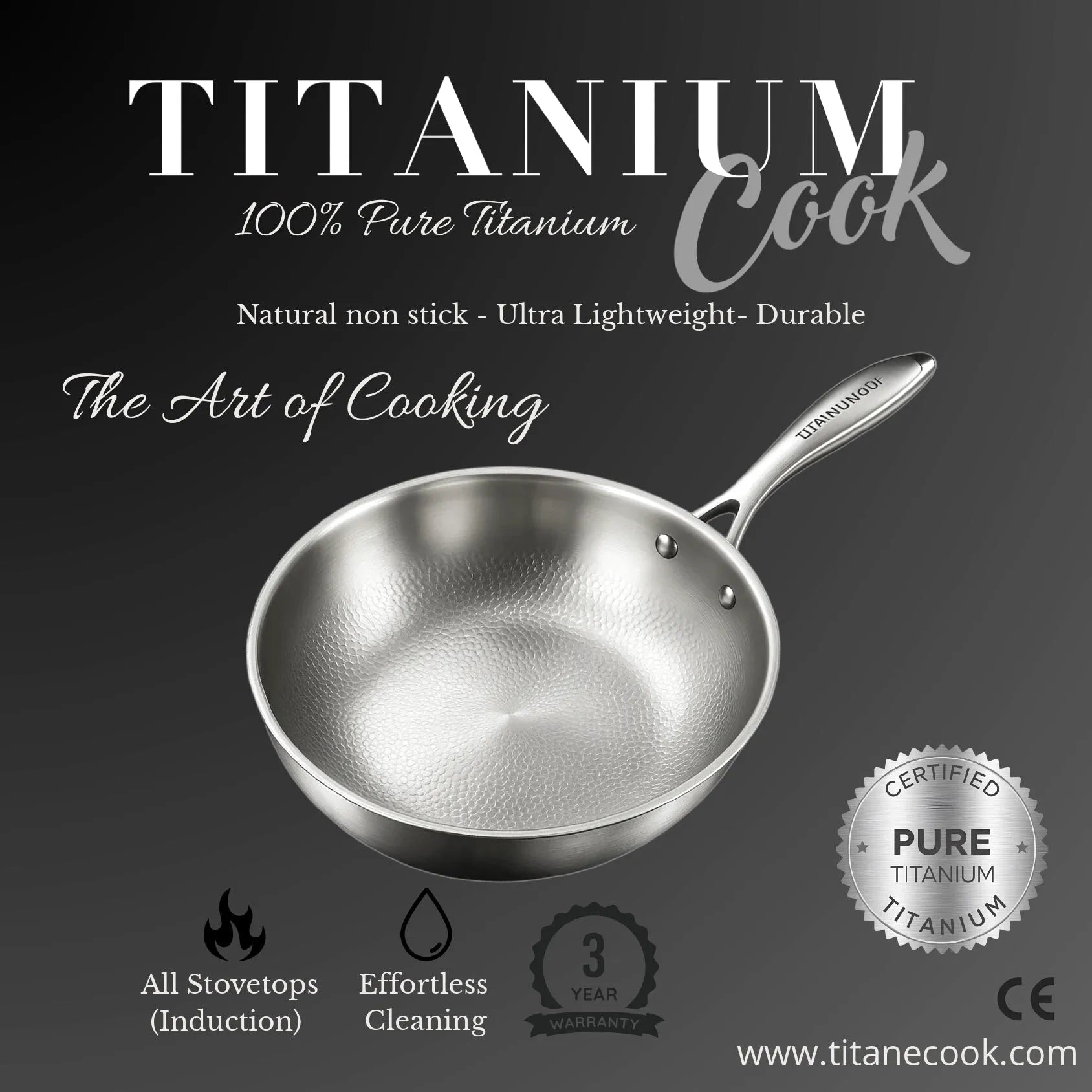 Pur Titanium Poêle en Titane Pur | Cuisson Saine Sans PFOA - TitaniumCook