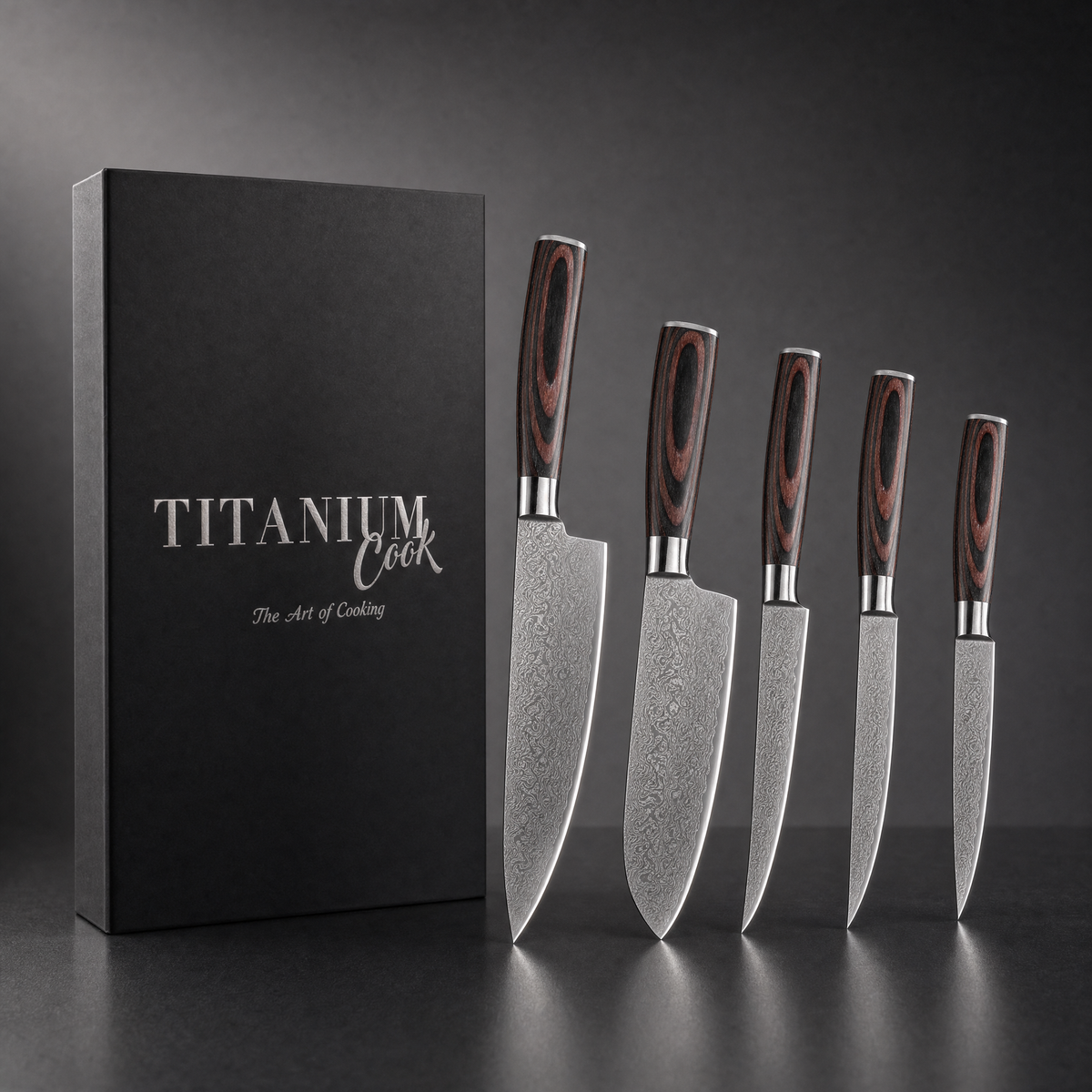 Set de 5 couteaux japonais Forest Wood TitaniumCook avec coffret noir